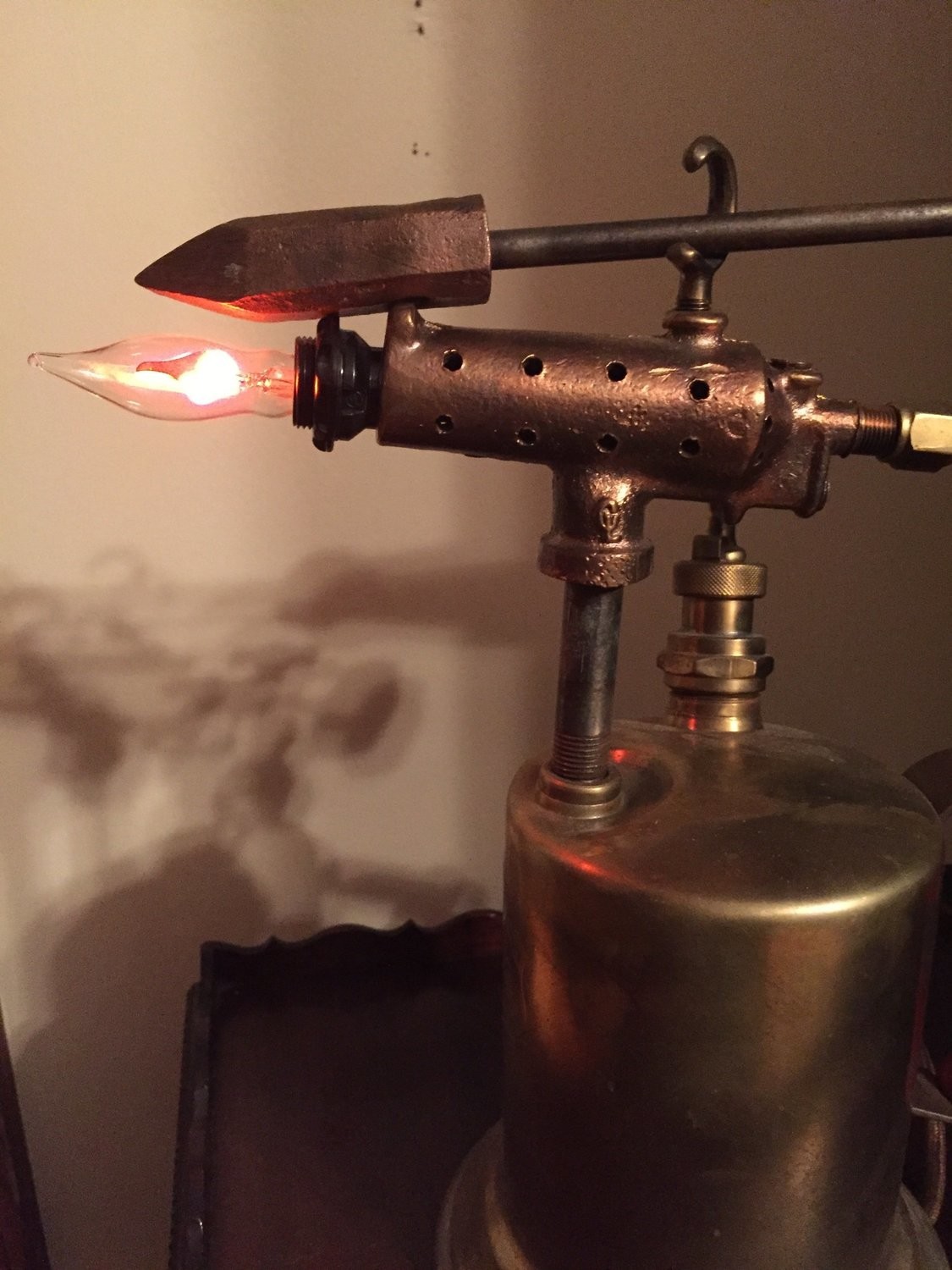 Antique Polished Brass Gasoline Blow Torch Lamp