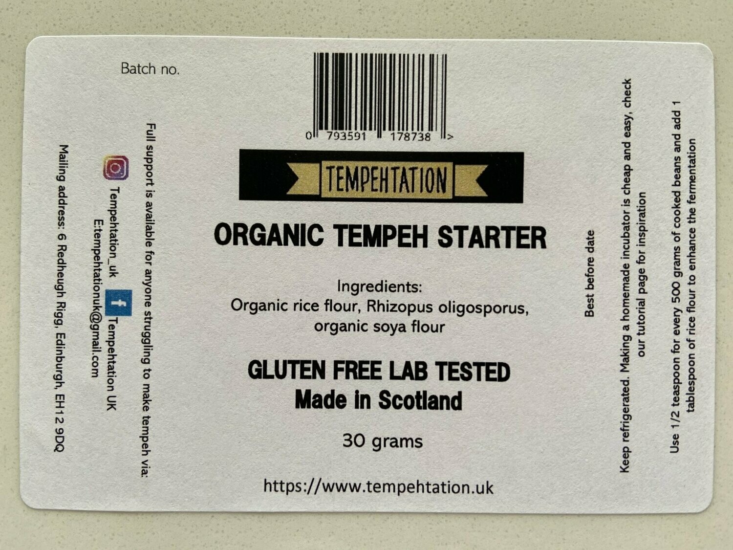 Organic tempeh starter 30 grams