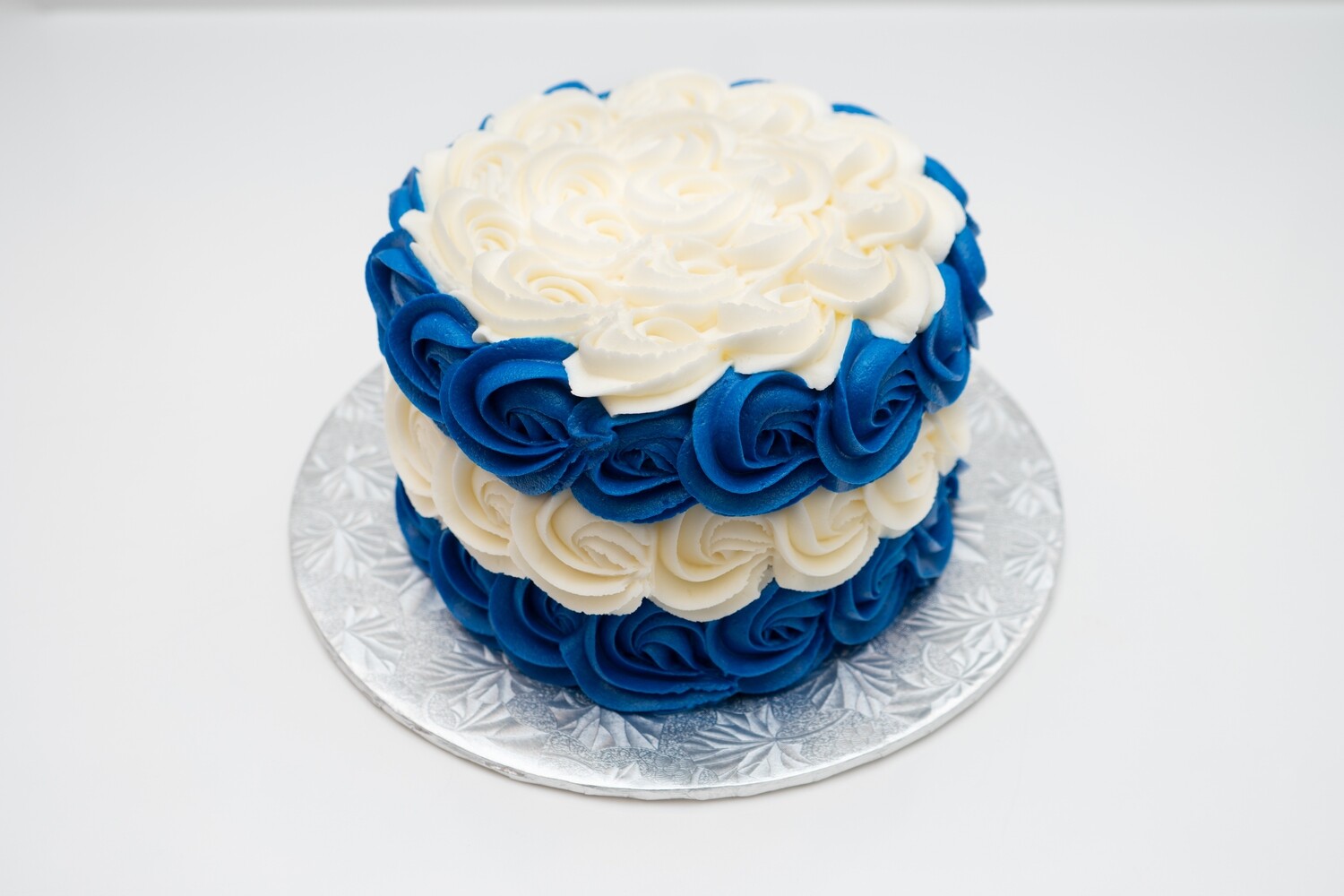Blue and white cake