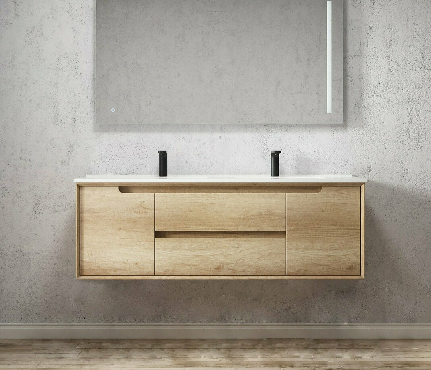 SCANDI NATURAL OAK 1500X460X550 WALL HUNG VANITY WITH CERAMIC TOP