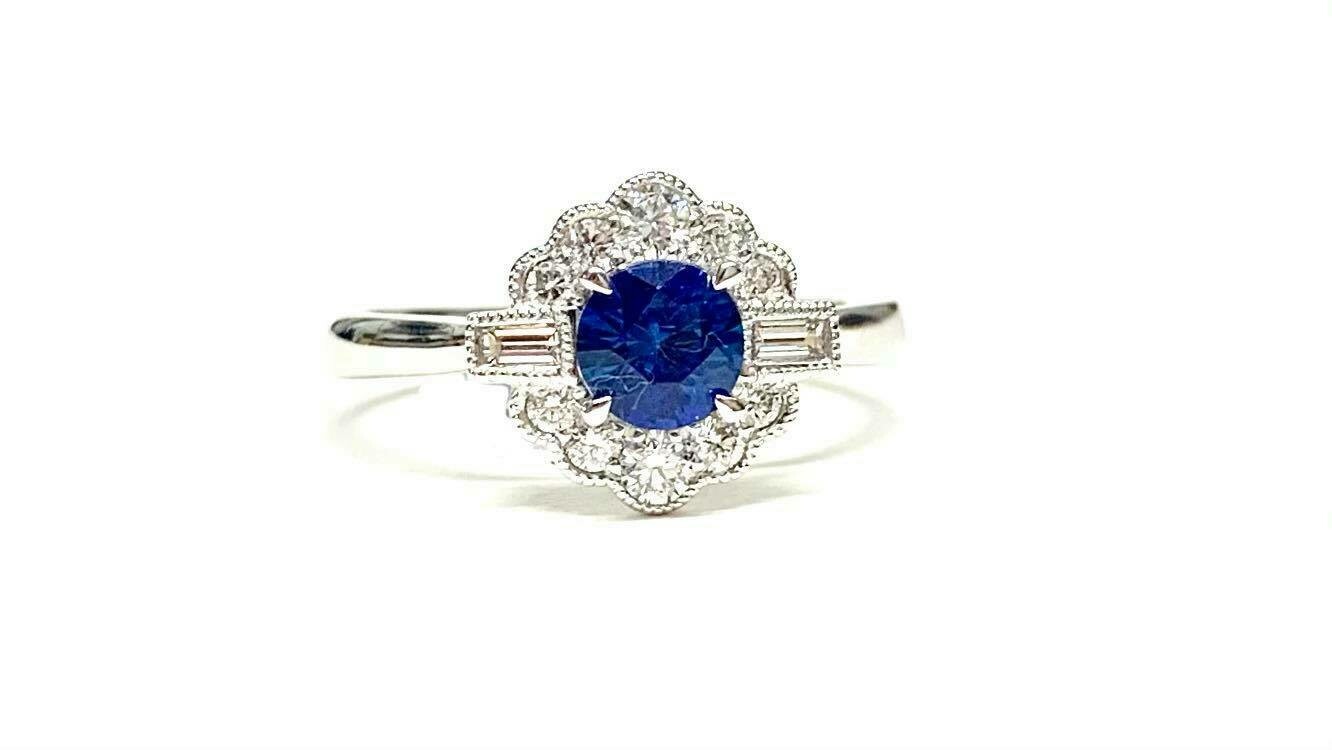 New Platinum Sapphire & Diamond Ring, UK Size M