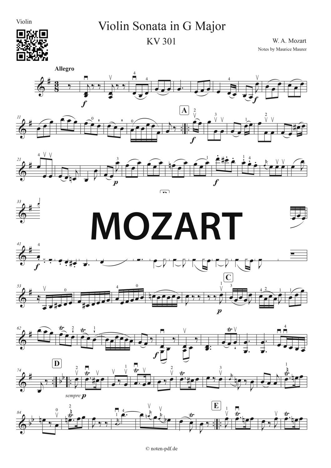 Mozart Violin Sonata in E minor 2. Movement