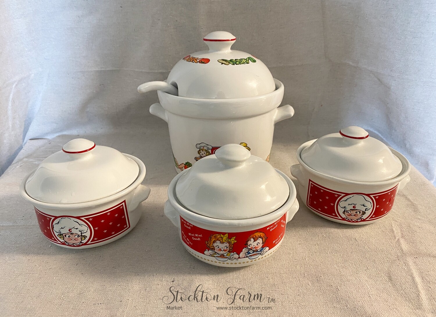 Vintage 1990s Campbell's Soup Tureen with Ladle and 3 Bowls
