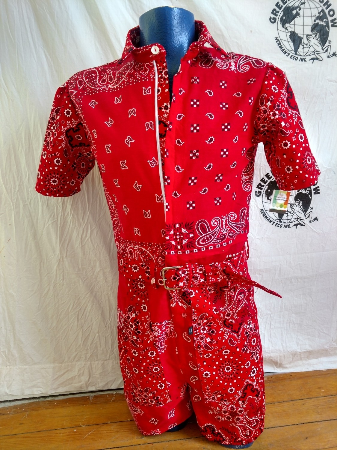 Red bandana mens Romper Jumpsuit S Hermans Eco Fashion 519 4th St Deer Lodge,Montana 59722