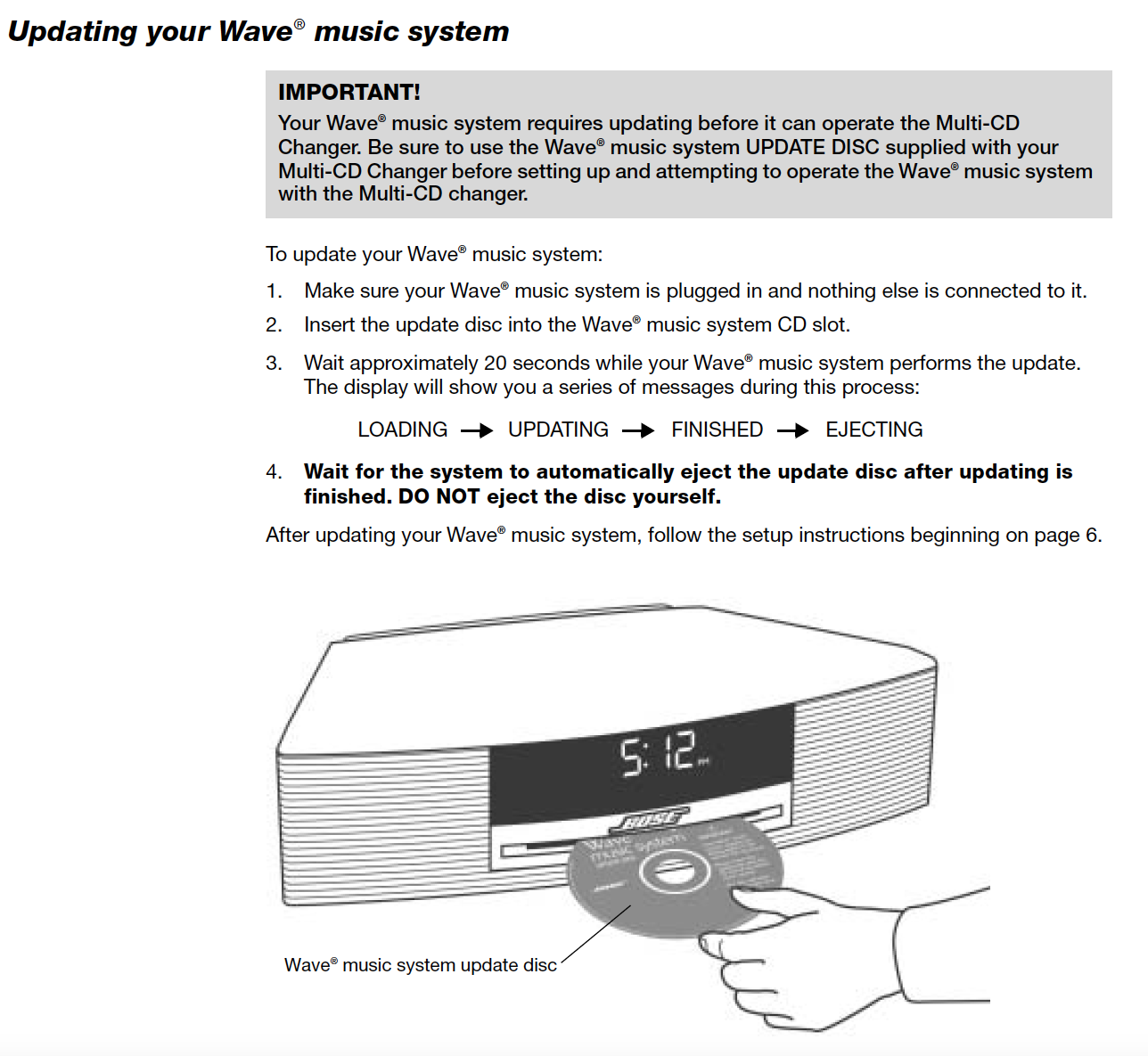 UPDATE DISK for Bose Wave Multi CD Changer Please Read Description