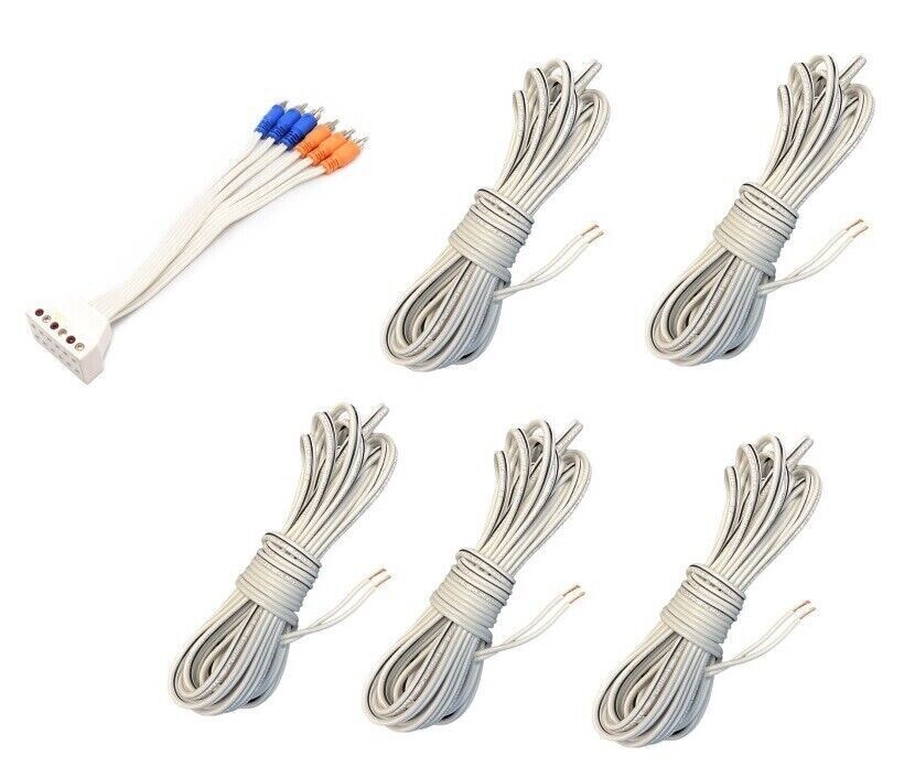 Set of 5 16 Gauge Speaker Cable with Bose RCA to Bare Speaker Wire Adapter