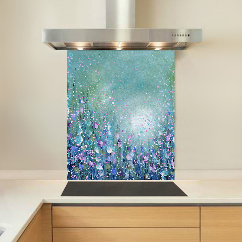 Art Glass Kitchen Splashback Pretty Flowers