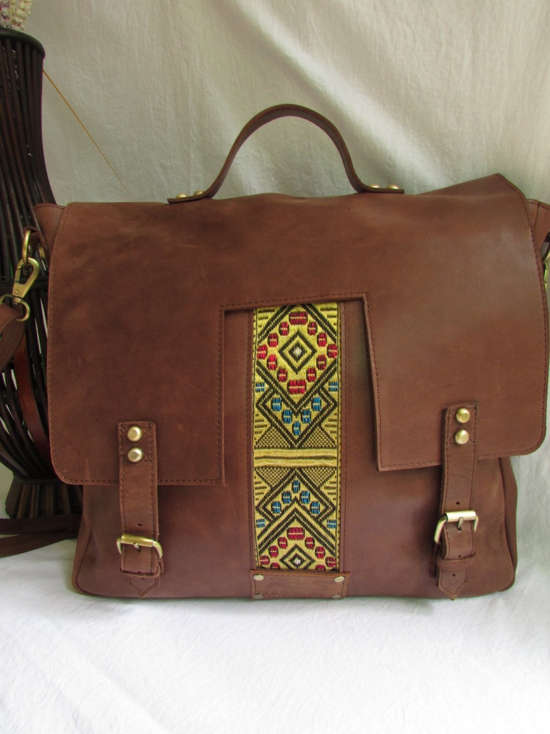Brown leather laptop bag for men