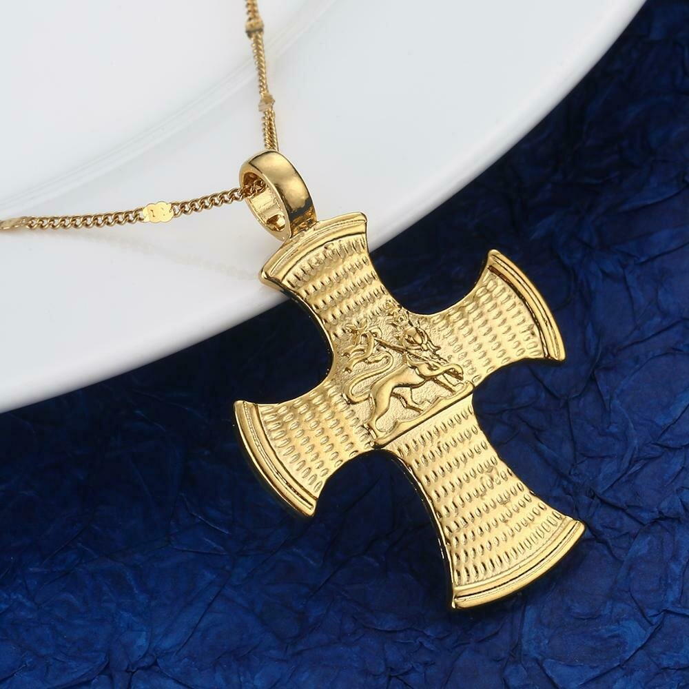 Necklaces Ethiopian CrossPendant Coptic Jewelry Chain GoldColor Trendy