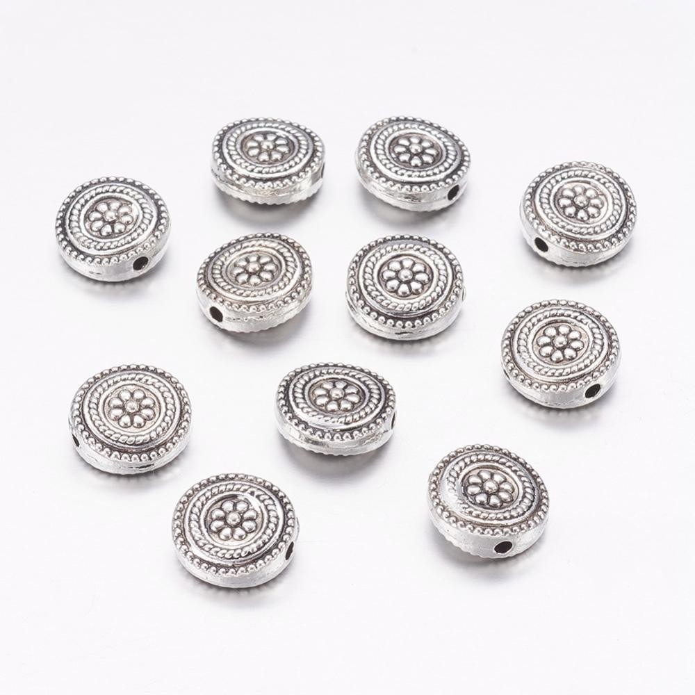 30 x Antique Silver Bead Coins, 12mm