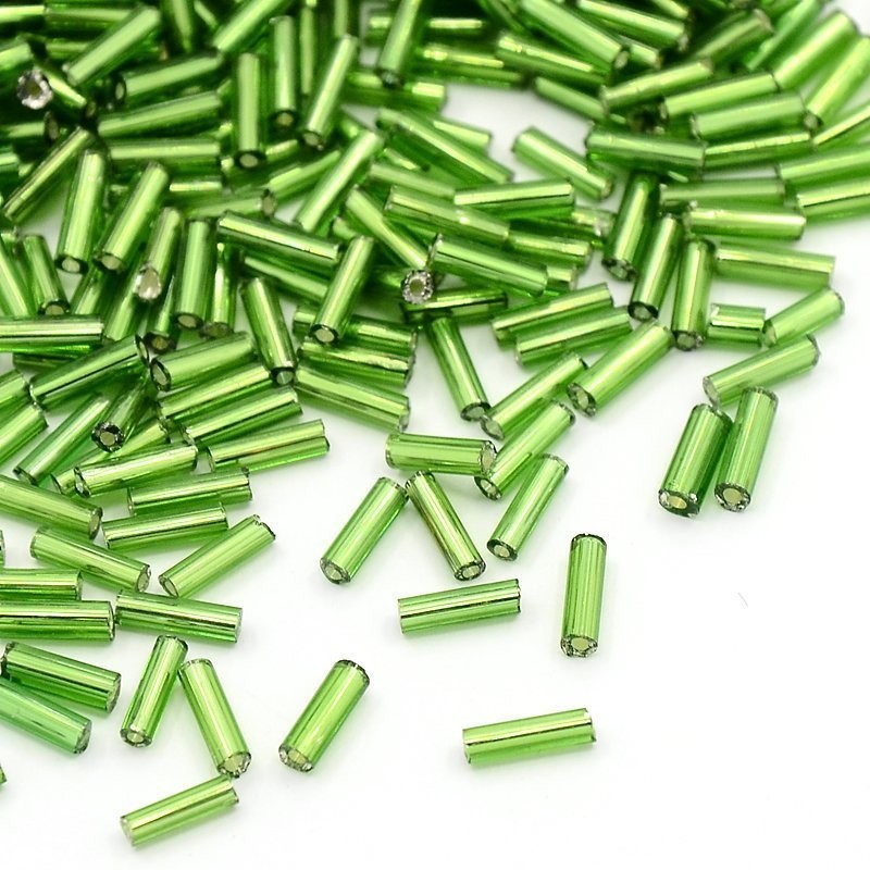 Metallic Glass Bugle Beads in Green, 6mm