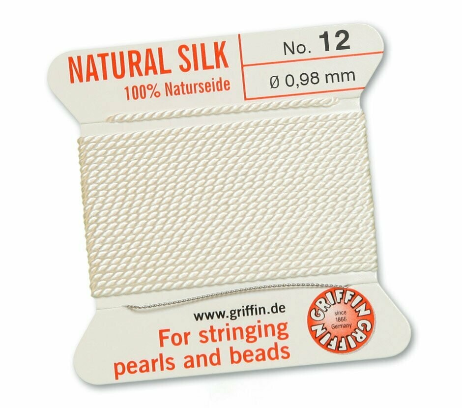 100 Natural Silk Thread with Needle, No.12, White