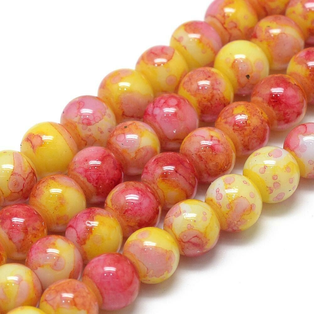 50 x 8mm Glass Beads in Yellow and Red