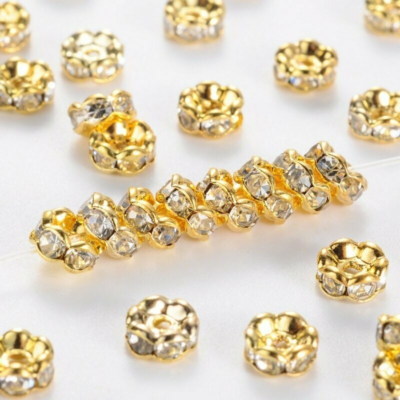 50 x Gold Plated Rhinestone Rondelles, 5x2.5mm