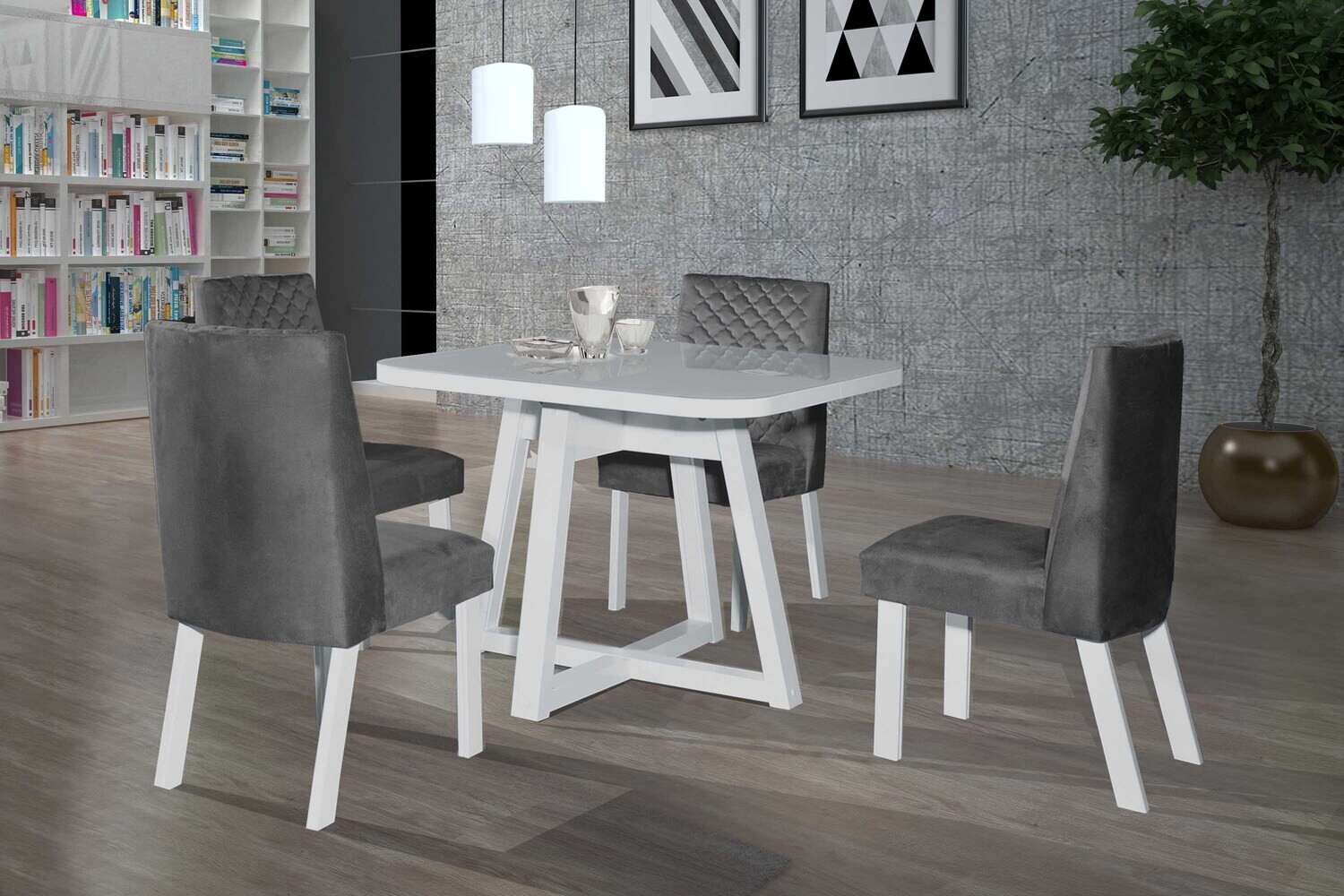 PITTSBURGH WHITE DINING SET 5PCS, PITTSBURGH TABLE WHITE AND 4