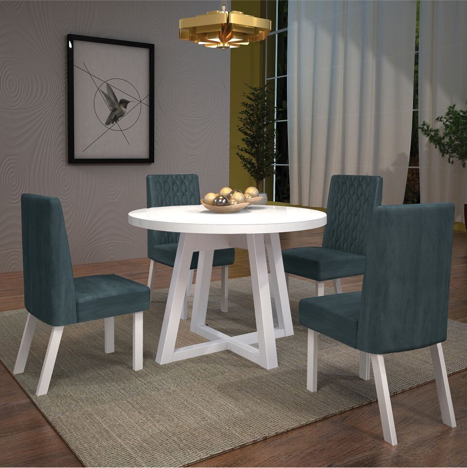 PHOENIX WHITE/MIDNIGHT BLUE DINING SET 5PCS, PHOENIX TABLE WHITE AND 4
