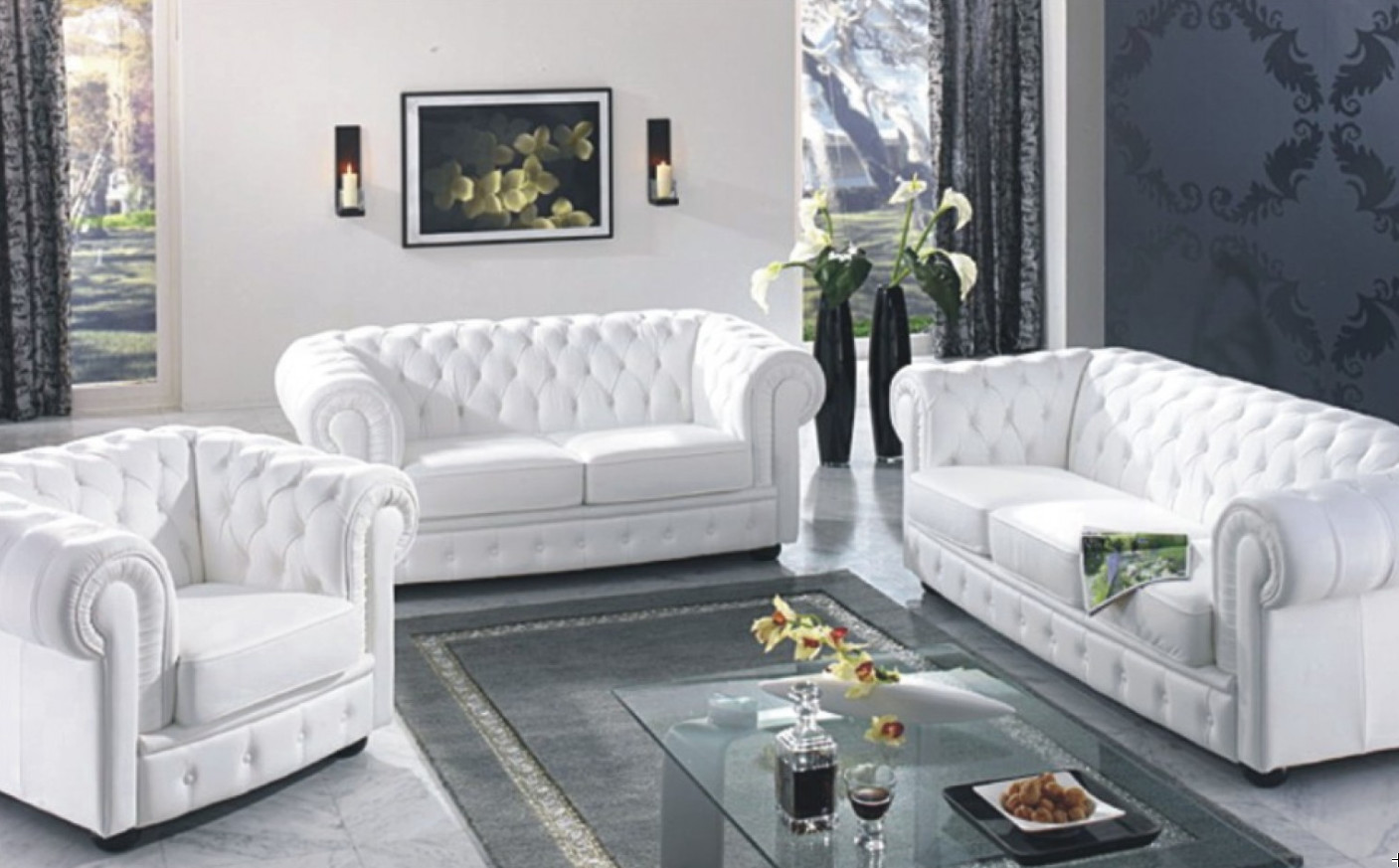 B635 Living Room Set, Full Leather, White by 10245 COLLINS AVENUE