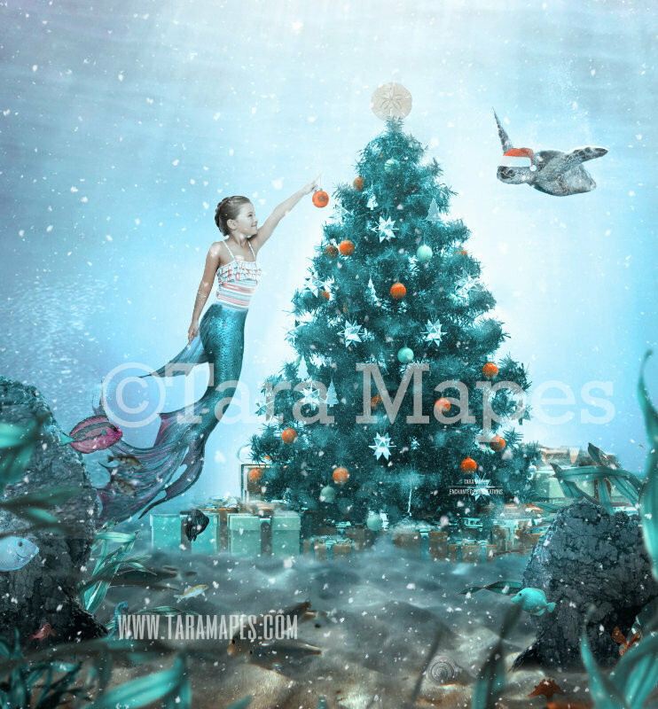 Christmas Mermaid Underwater Decorating Tree - Mermaid with Turtle