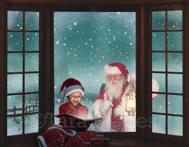 Christmas Window Santa in Window with Lantern Window Seat Santa