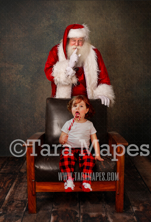 Santa Digital Backdrop - Santa Behind Chair - Santa Saying Shh