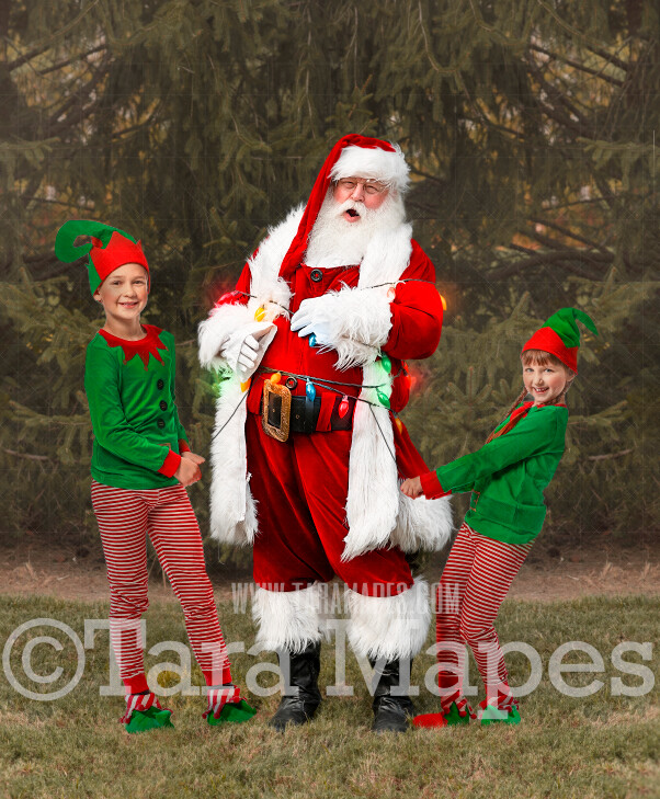 Santa Digital Backdrop Santa Tied Up with Christmas Lights Funny
