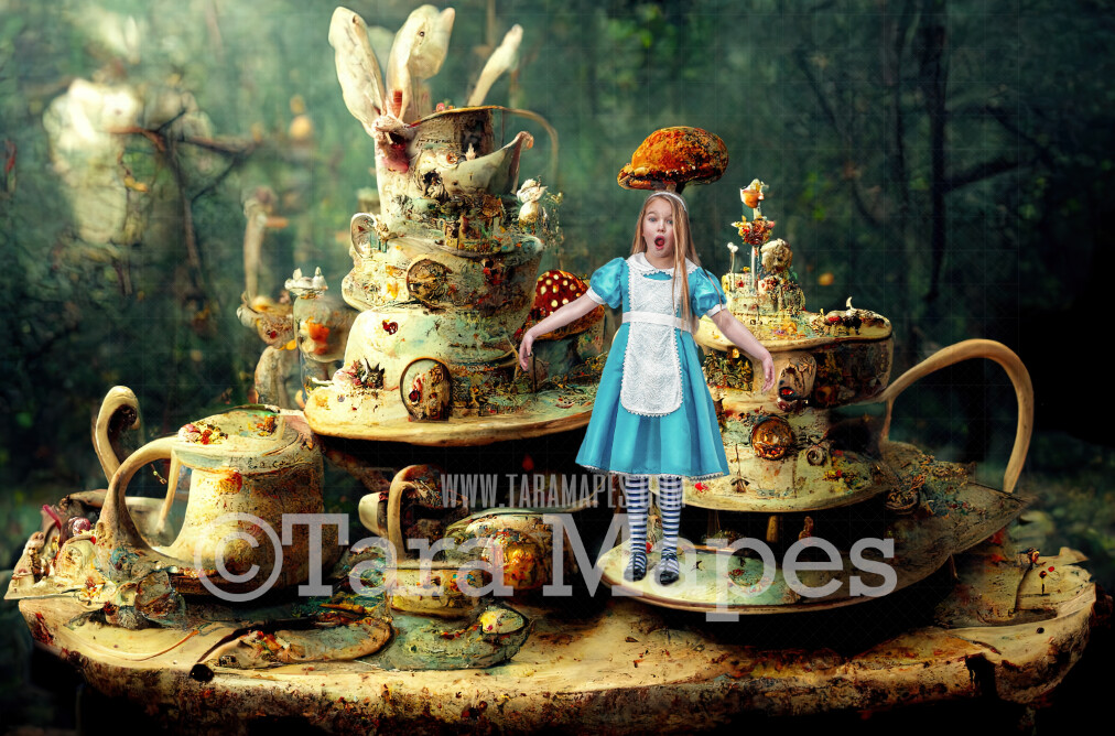 Alice Digital Backdrop Wonderland Tea Party in Forest Wonderland