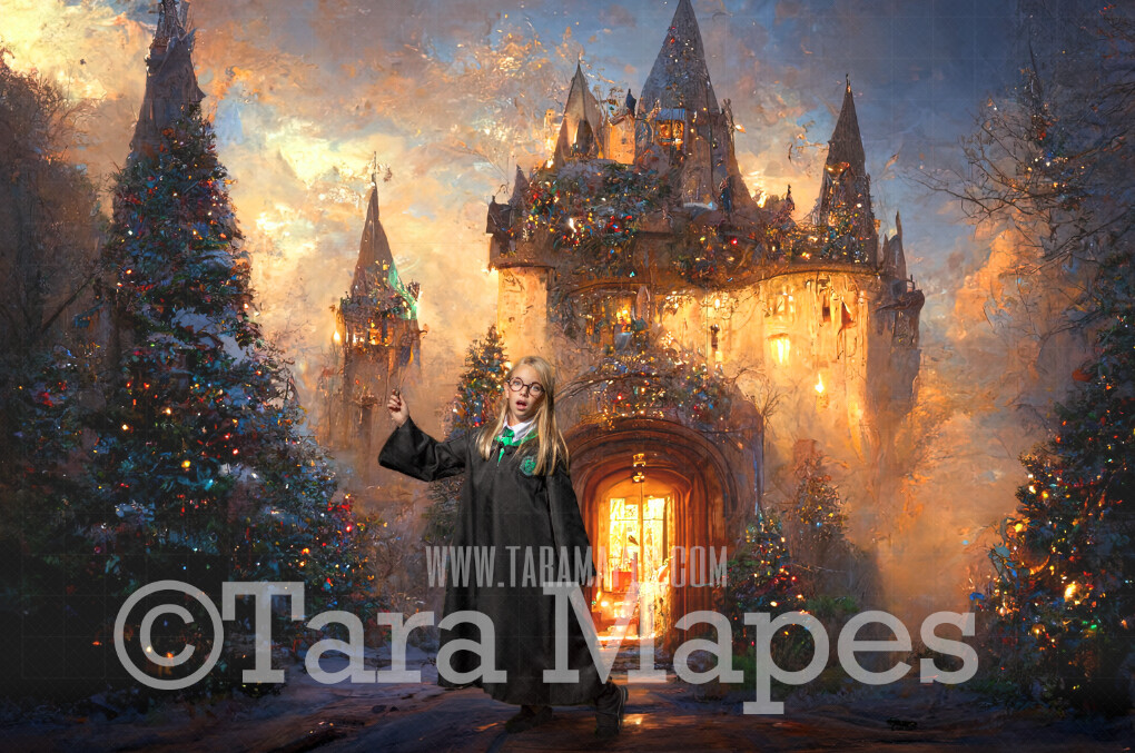 Christmas Wizard Castle Digital Backdrop - Wizard Castle at Christmas