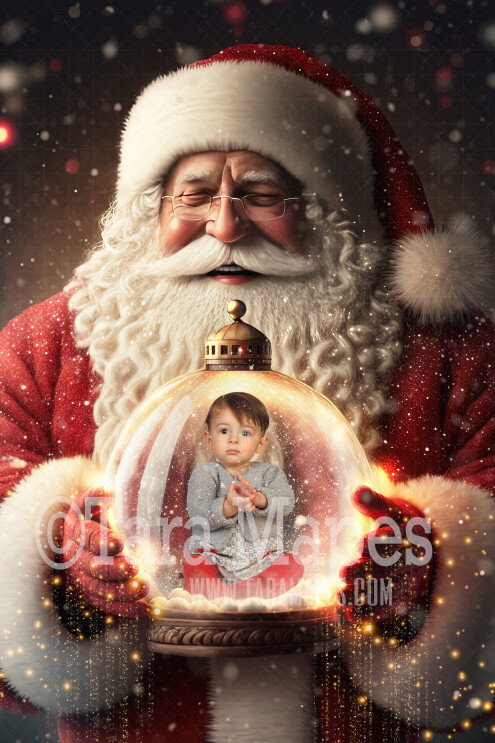 Hispanic Santa Holding Snow Globe - LAYERED PSD! Snowglobe Santa - Snow