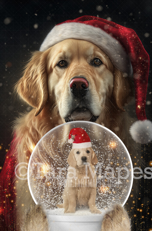Golden Retriever Santa Holding Snow Globe LAYERED PSD! Snowglobe