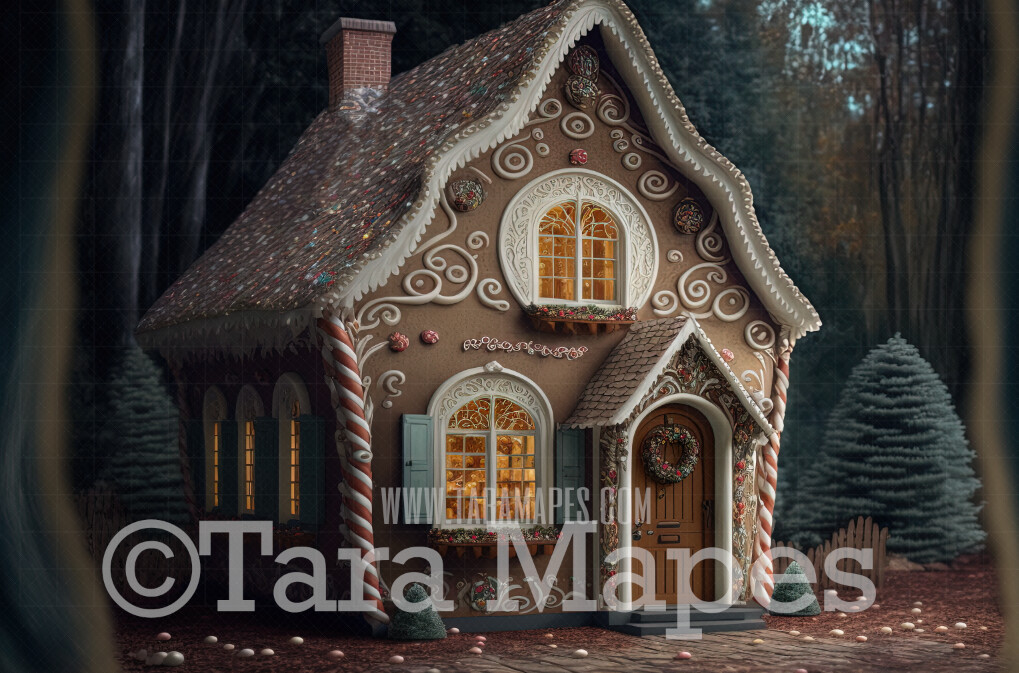 Gingerbread House Digital Backdrop - House Made of Gingerbread