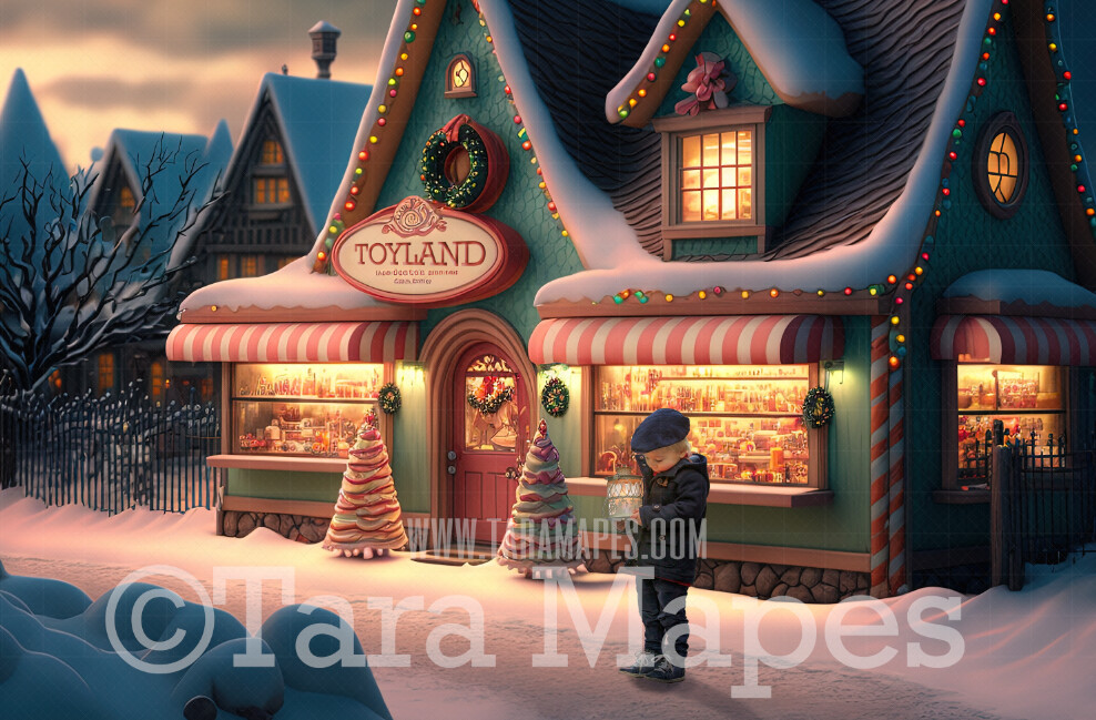 Santa Toy Shop Digital Backdrop - North Pole House - Christmas Toy