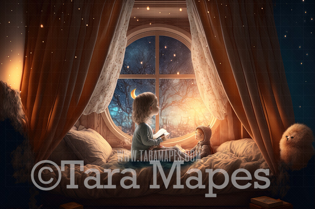 Whimsical Bedroom Digital Backdrop - Magical Bedroom with Window - Big