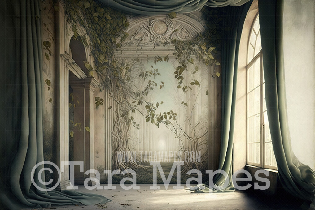 Old Vintage Room with Overgrown Vines Digital Background (JPG FILE) - Abandoned Room with ...