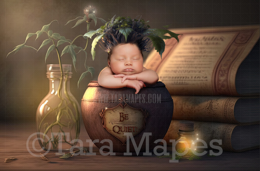 Newborn Digital Backdrop Baby Mandrake Pot Baby Leaf Hat and Flower