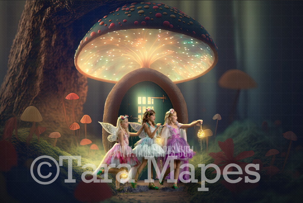 Fairy Mushroom Digital Backdrop - Magical Fairy Mushroom House in