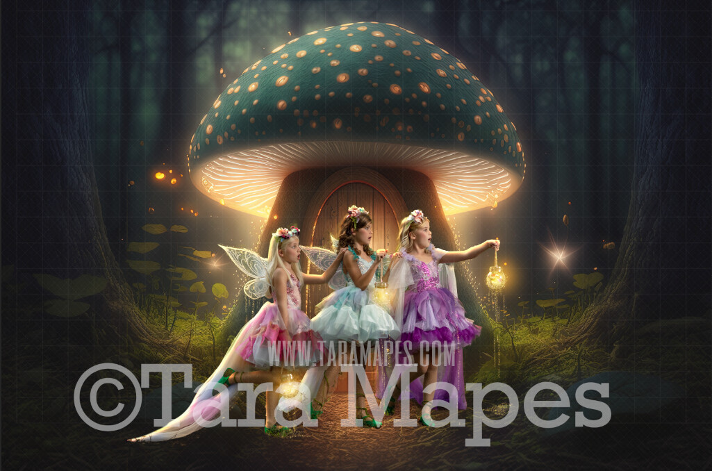 Fairy Mushroom Digital Backdrop - Magical Fairy Mushroom House in
