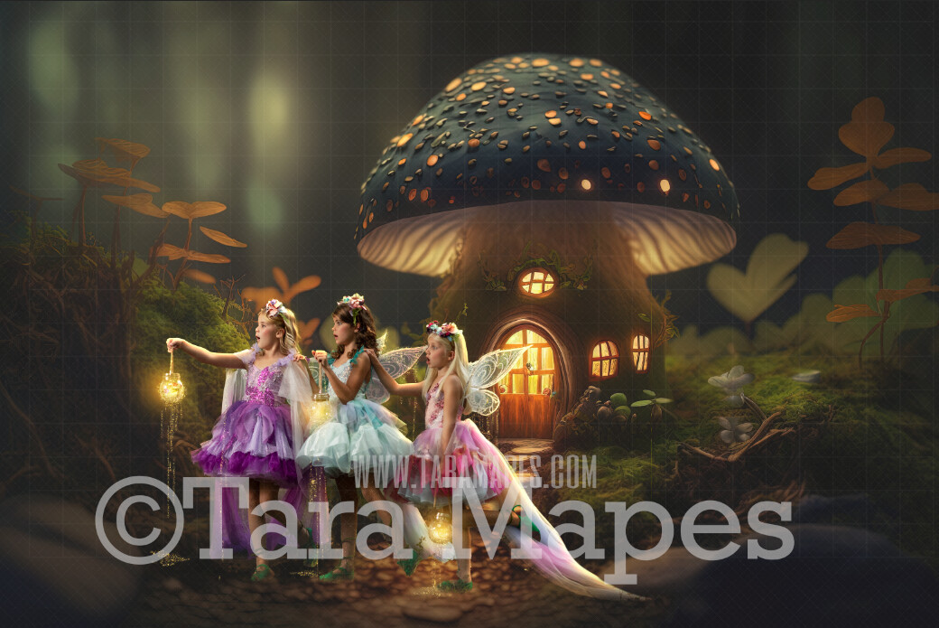 Fairy Mushroom Digital Backdrop - Magical Fairy Mushroom House in