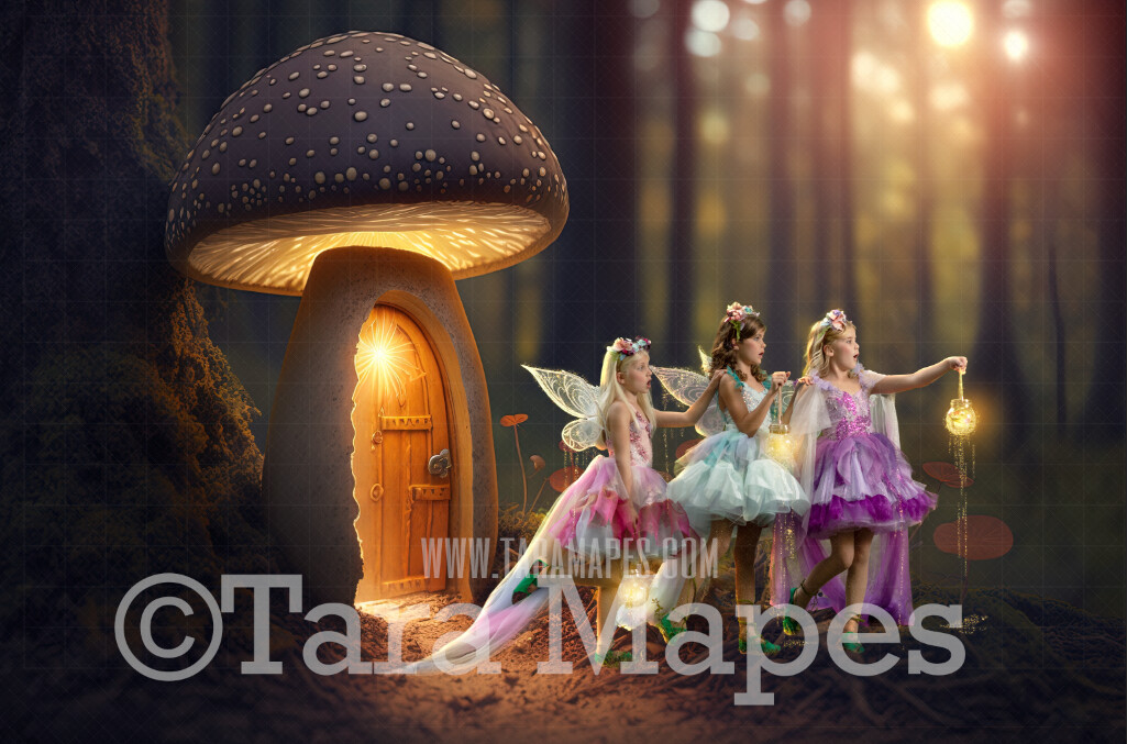 Fairy Mushroom Digital Backdrop - Magical Fairy Mushroom House in