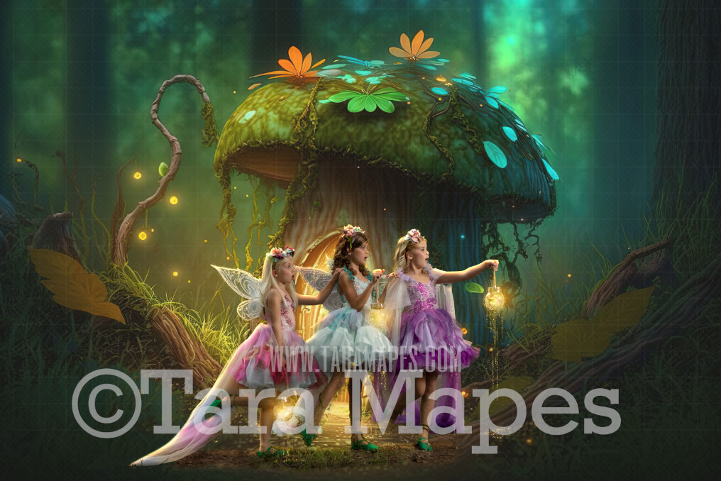 Fairy Mushroom Digital Backdrop - Magical Fairy Mushroom House in