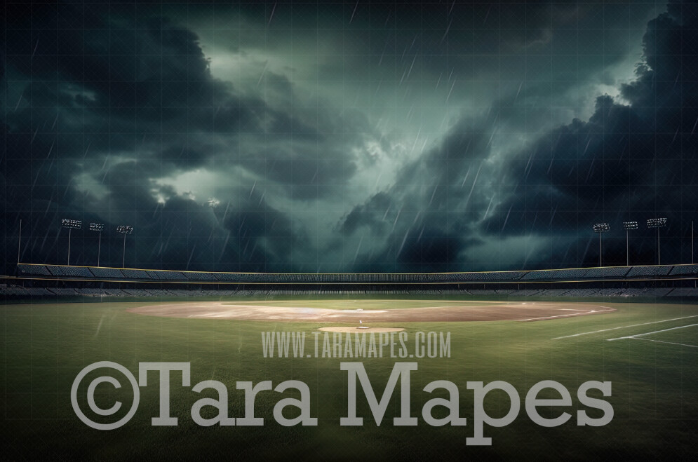 Baseball Field Digital Background Stormy Baseball Digital Backdrop