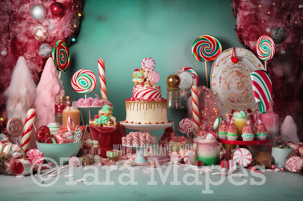 Christmas CandyLand Digital Backdrop - Candy Themed Christmas Digital