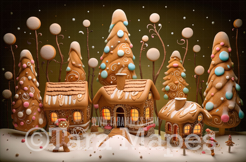 Gingerbread House Digital Backdrop - Gingerbread Home in Forest