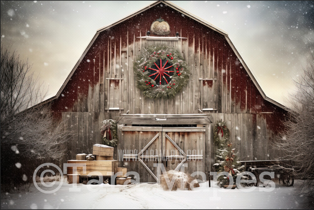 Christmas Barn Digital Backdrop - Christmas Digital Background