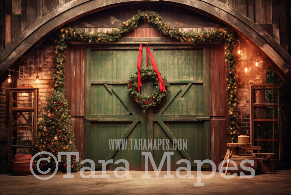 Christmas Barn Door Digital Backdrop - Christmas Digital Background JPG
