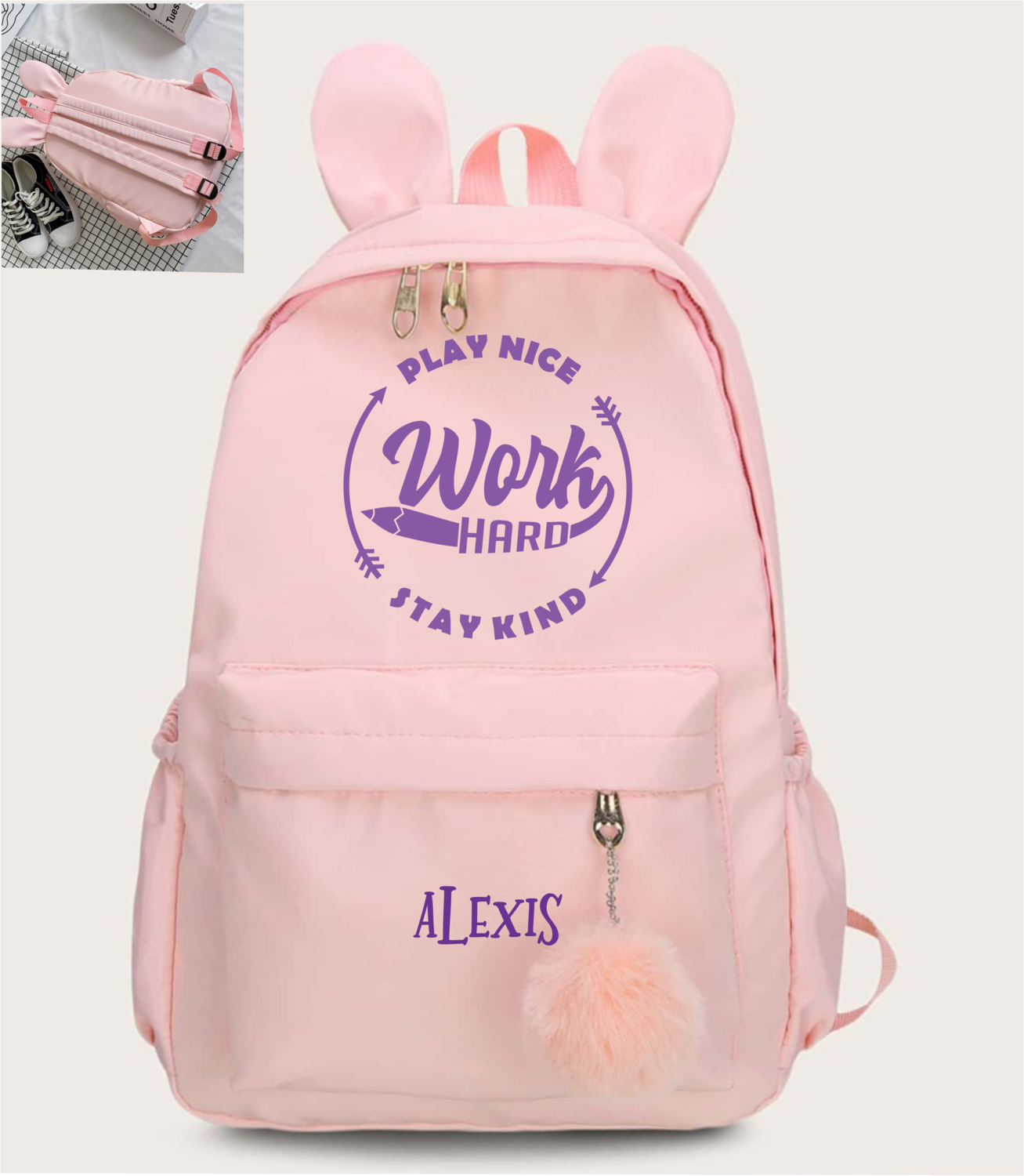 Personalized Backpacks With Pom Pom Charm For Girls