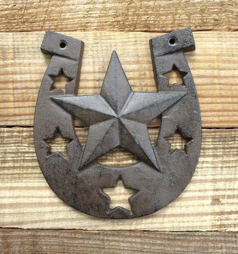 thumbnail image 2 of Rustic Cast Iron Horseshoe Star Welcome Plaque – Western Cowboy Wall Decor 2 of 6