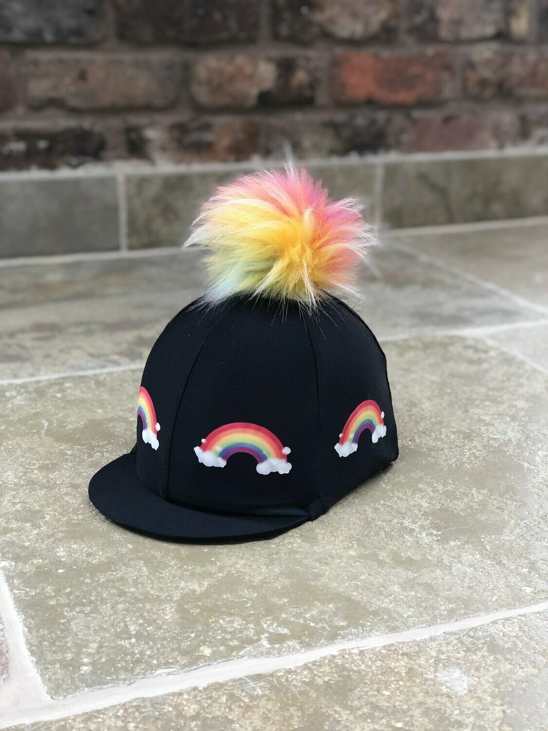 Rainbow Hat Silks with Faux Fur Rainbow Pompom