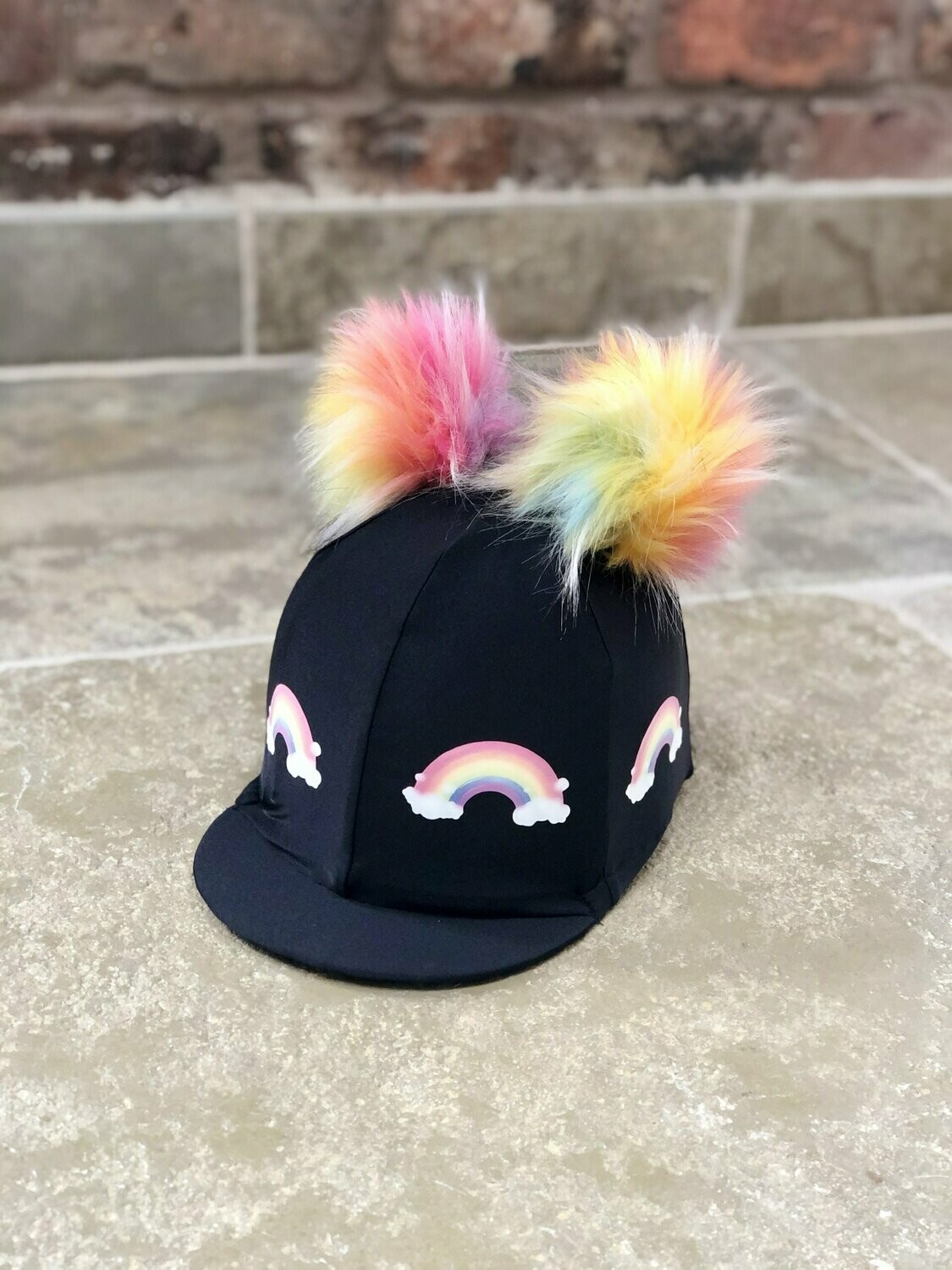 Rainbow Hat Silks with Double Faux Fur Rainbow Pompom