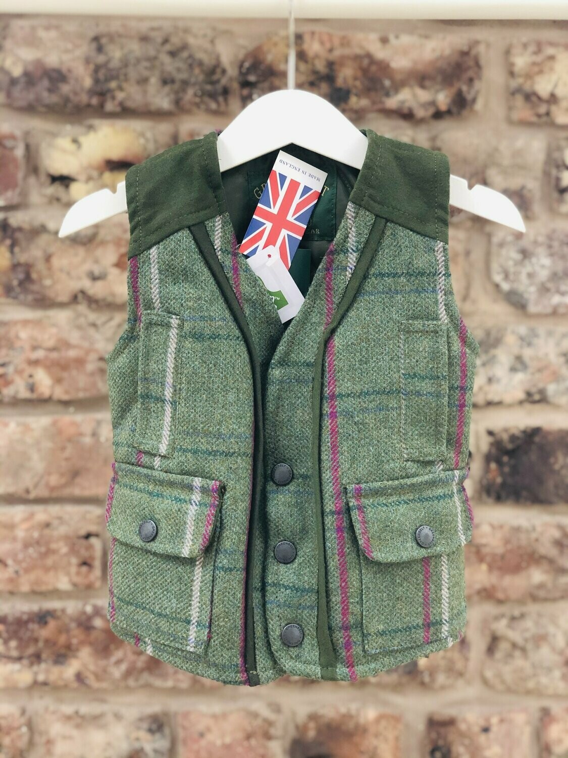 Pink Stripe Kids Fitted Tweed Waistcoat Bodywarmer