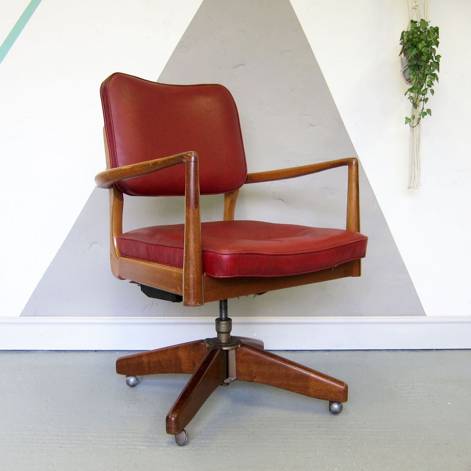 Vintage Office Chair Mid Century Modernist Swivel Red